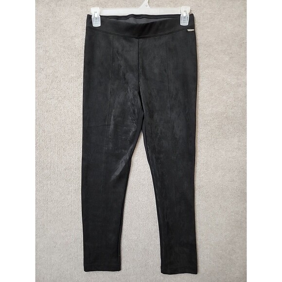 Tahari Faux Leather Suede Pull On Pants Womens M Black Ponte Knit Stretch NEW - Picture 1 of 8